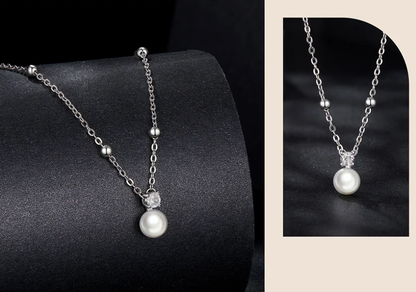 Moissanite and pearl pendant necklace on silver chain – elegant jewellery for children and women
