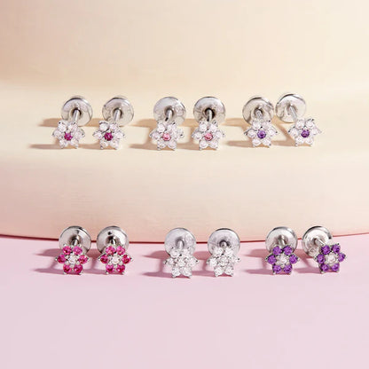 Multicolour CZ Flower Earrings in sterling silver, showcasing colorful flower designs perfect for kids.