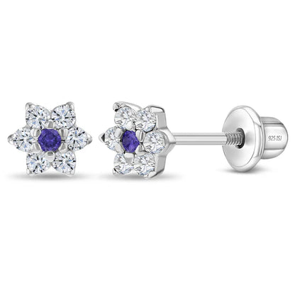 Multicolour CZ Flower Earrings - Sterling Silver Kids with sparkling flower design and hypoallergenic features.