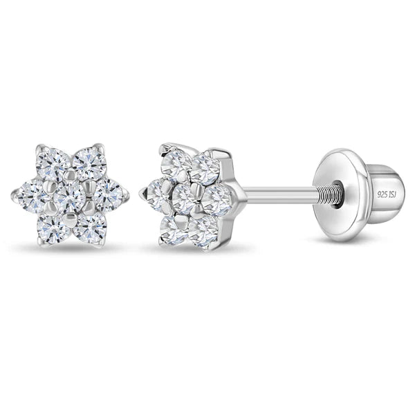 Multicolour CZ Flower Earrings - Sterling Silver Kids with sparkling designs, perfect for young girls.