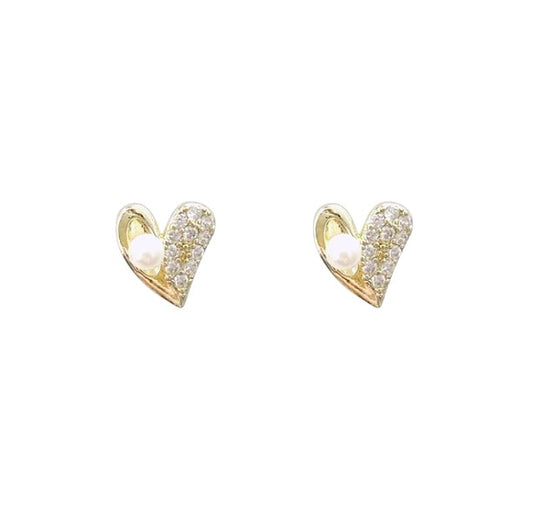 Children's Earrings:  Fairy Kisses Earrings with Push Backs - Fairy Pearl Hearts