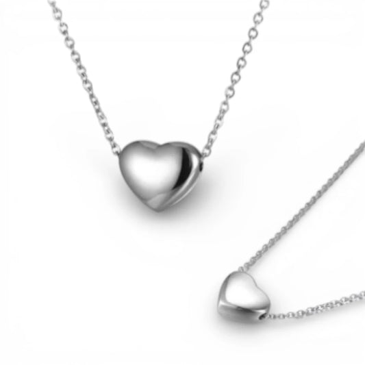 Children's necklaces featuring surgical steel polished puffy heart necklaces for kids.