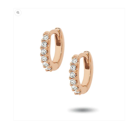 Children's Earrings:  14k Rose Gold over Sterling Silver Huggies with Clear CZ Ages 5 - Teens