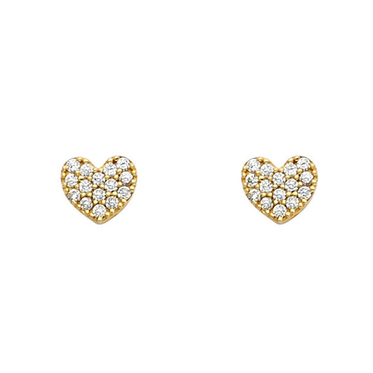 Baby and Children's Earrings:  14k Gold AAA Clear CZ Hearts with Screw Backs