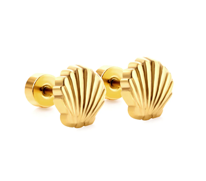 Children's and Teens' Earrings: Clam Shell Studs – 18K Gold Plated Stainless Steel with Twist-On Backs