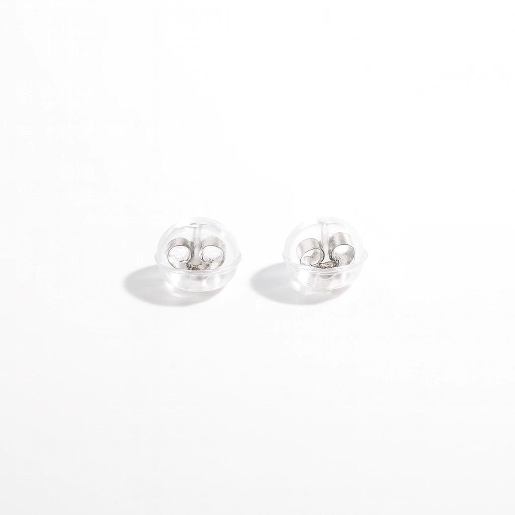 Sterling silver silicone earring backs – replacement safety stoppers pair for secure fit and comfort.