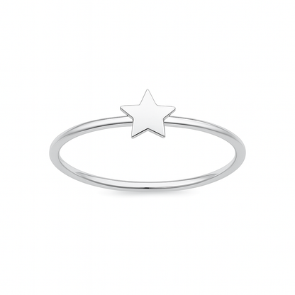Silver ring with a star-shaped pendant on a white background