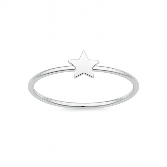 Silver ring with a star-shaped pendant on a white background