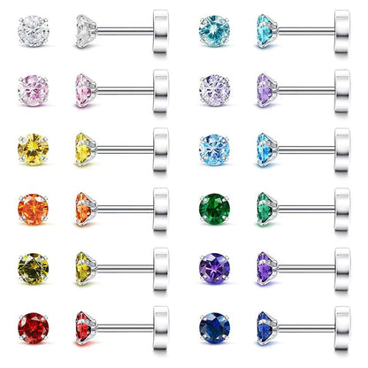 Set of colourful cubic zirconia birthstone earrings on a white background