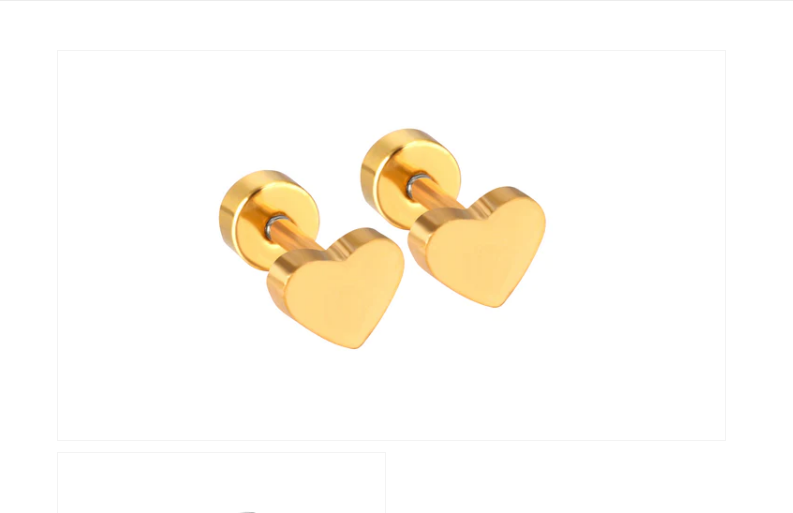 Children's Earrings:  Surgical Steel, Gold IP, Polished Hearts with Screw Backs