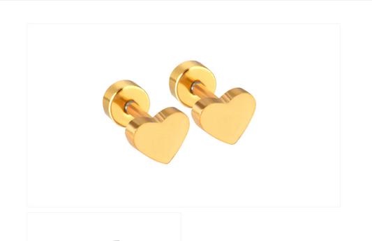 Children's Earrings:  Surgical Steel, Gold IP, Polished Hearts with Screw Backs