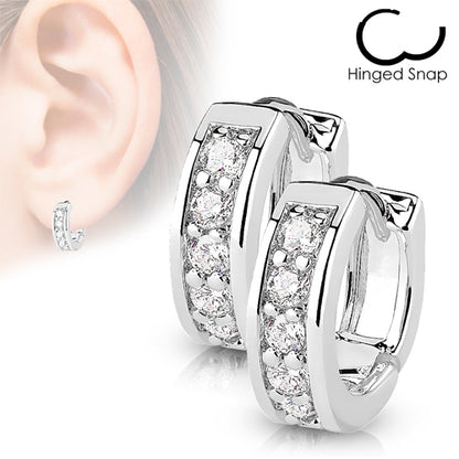 Clear CZ huggies featuring AAA cubic zirconia in surgical steel for children, showcasing elegance and comfort.