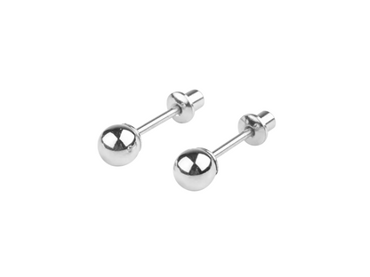 A pair of polished surgical steel 4mm ball stud earrings with screw backs.