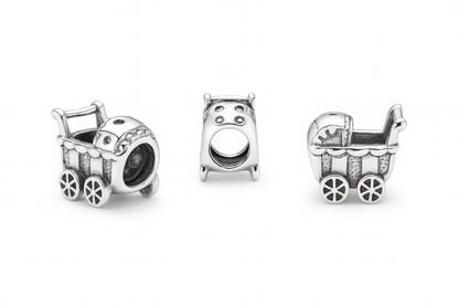 Mothers' European Beads:  Sterling Silver Baby Carriage European style Beads