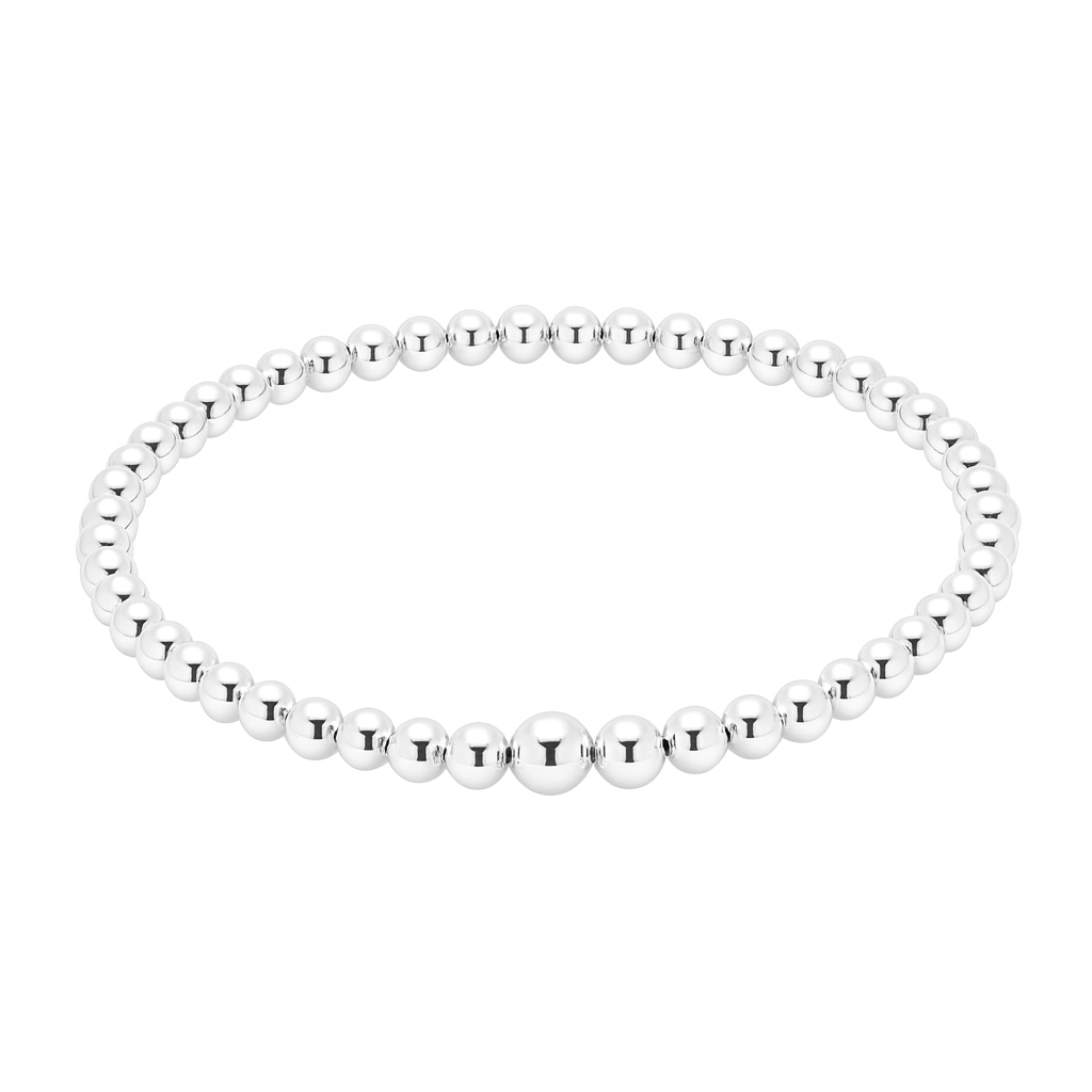 Silver beaded bracelet on a white background