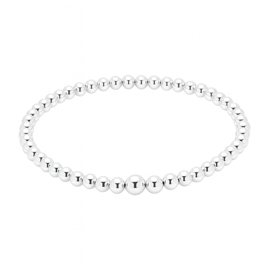 Silver beaded bracelet on a white background
