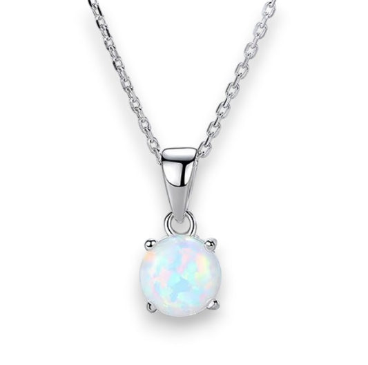 Opal pendant necklace on a white background