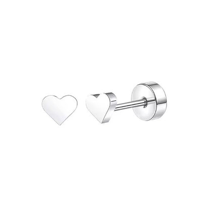 Tiny heart earrings with surgical steel screw backs, perfect for newborns and toddlers, featuring polished 4mm hearts.