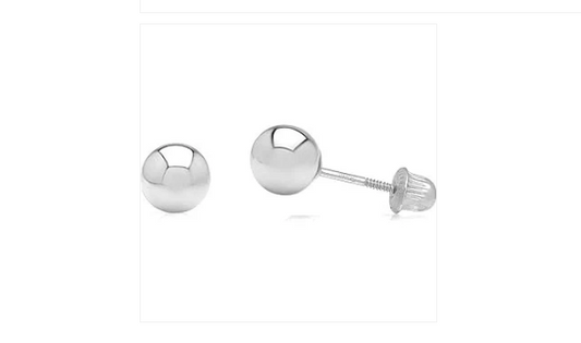 Children's Teens' and Mothers' Earrings:  14k White Gold 5mm Ball Stud Screw Back Earrings with Gift Box
