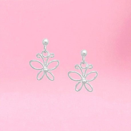 Children's Earrings:  Sterling silver Butterfly Dangle Stud Earrings