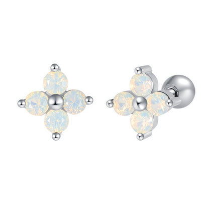 Flower earrings - Surgical Steel Opalescent Blue with Screw Backs showcase delicate floral design.