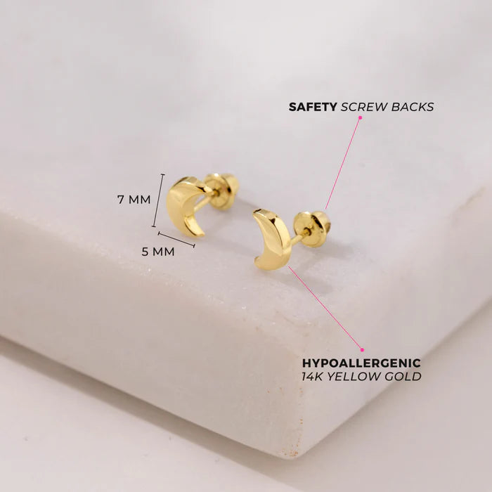 Children's Earrings:  14k Gold Moons with Gift Box