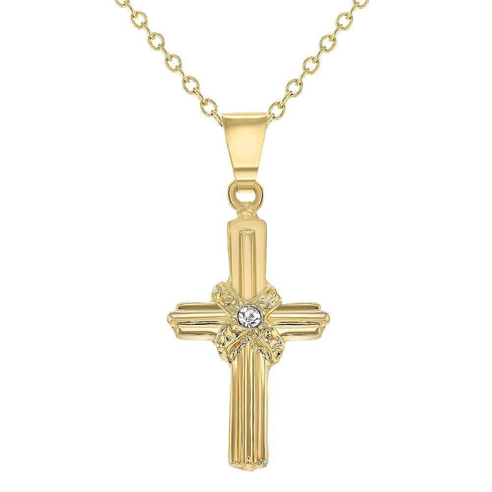 Children's Necklaces:  18k Gold Filled Cross Necklace with CZ