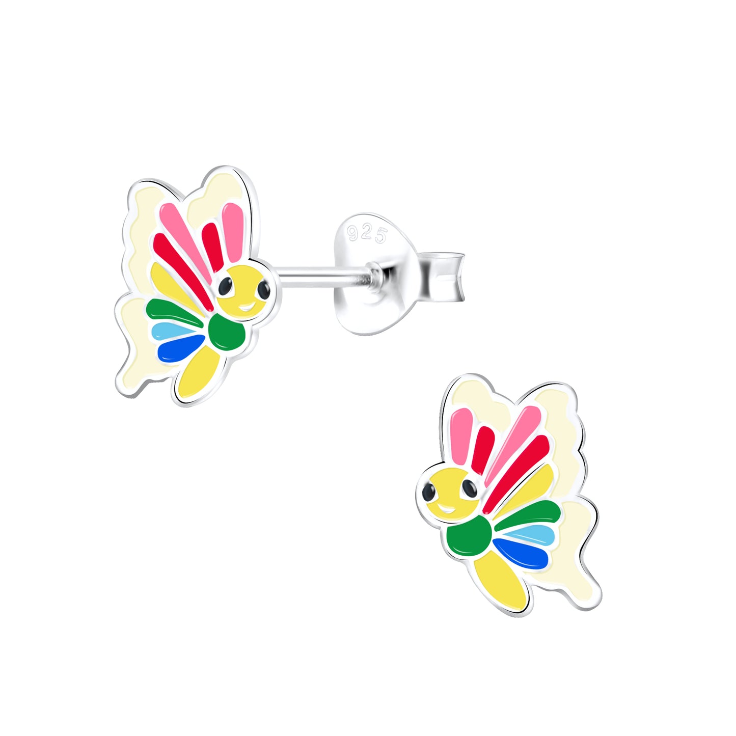 Children's Earrings:  Sterling Silver Colourful Butterflies
