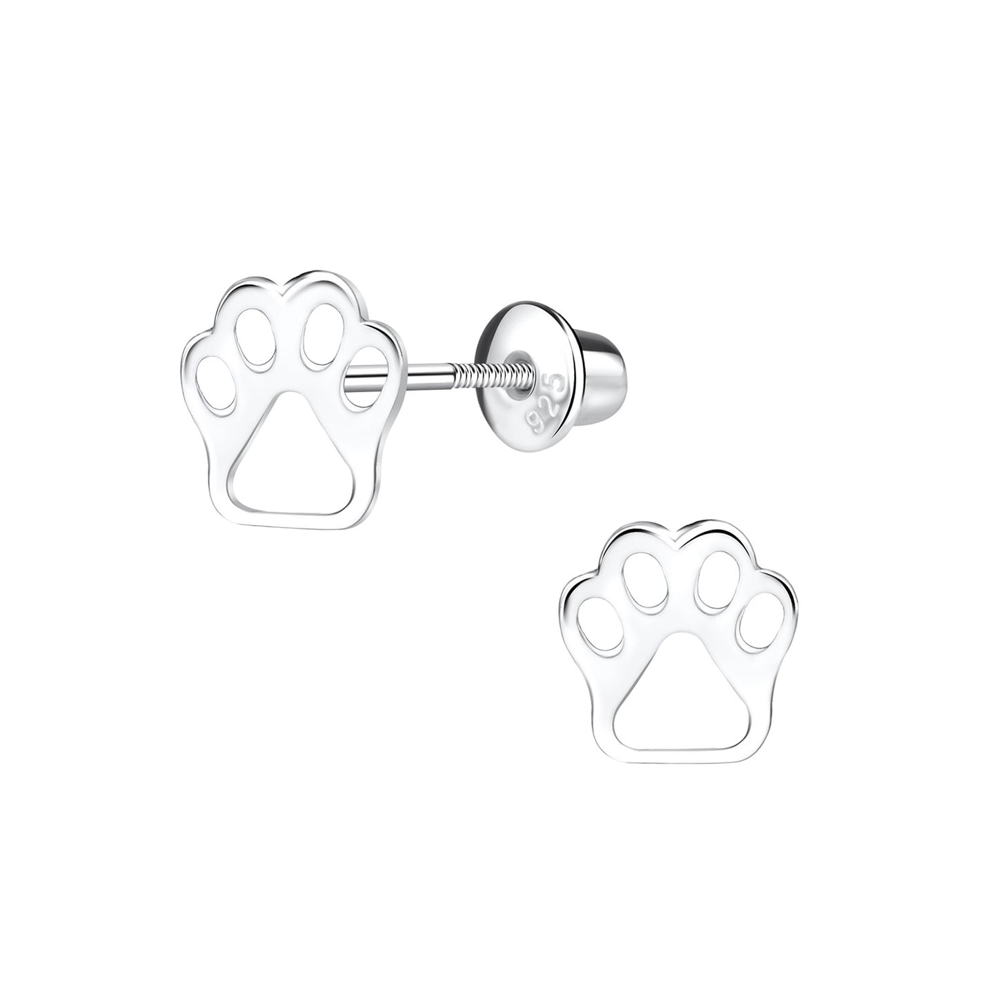 Children's Earrings:  Sterling Silver Pet's Paw Earrings with Screw Backs