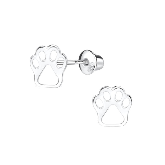 Children's Earrings:  Sterling Silver Pet's Paw Earrings with Screw Backs