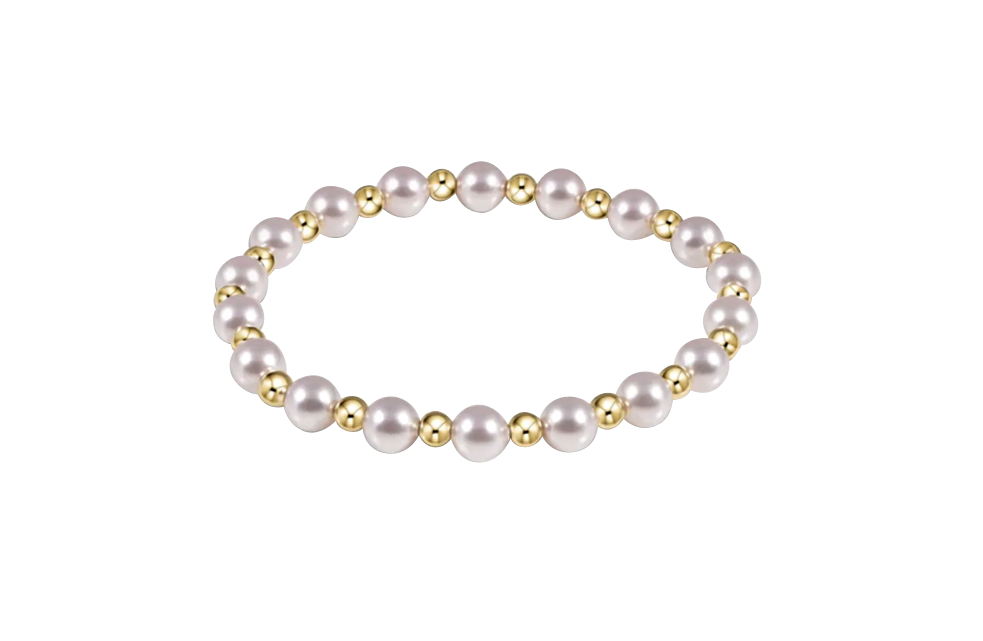 Children's Bracelets:  Gold Plated White, 6mm Freshwater Pearl Stretch Bracelets