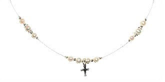 Children's Necklaces:  Sterling Silver, Freshwater Pearl Illusion Necklaces with Cross