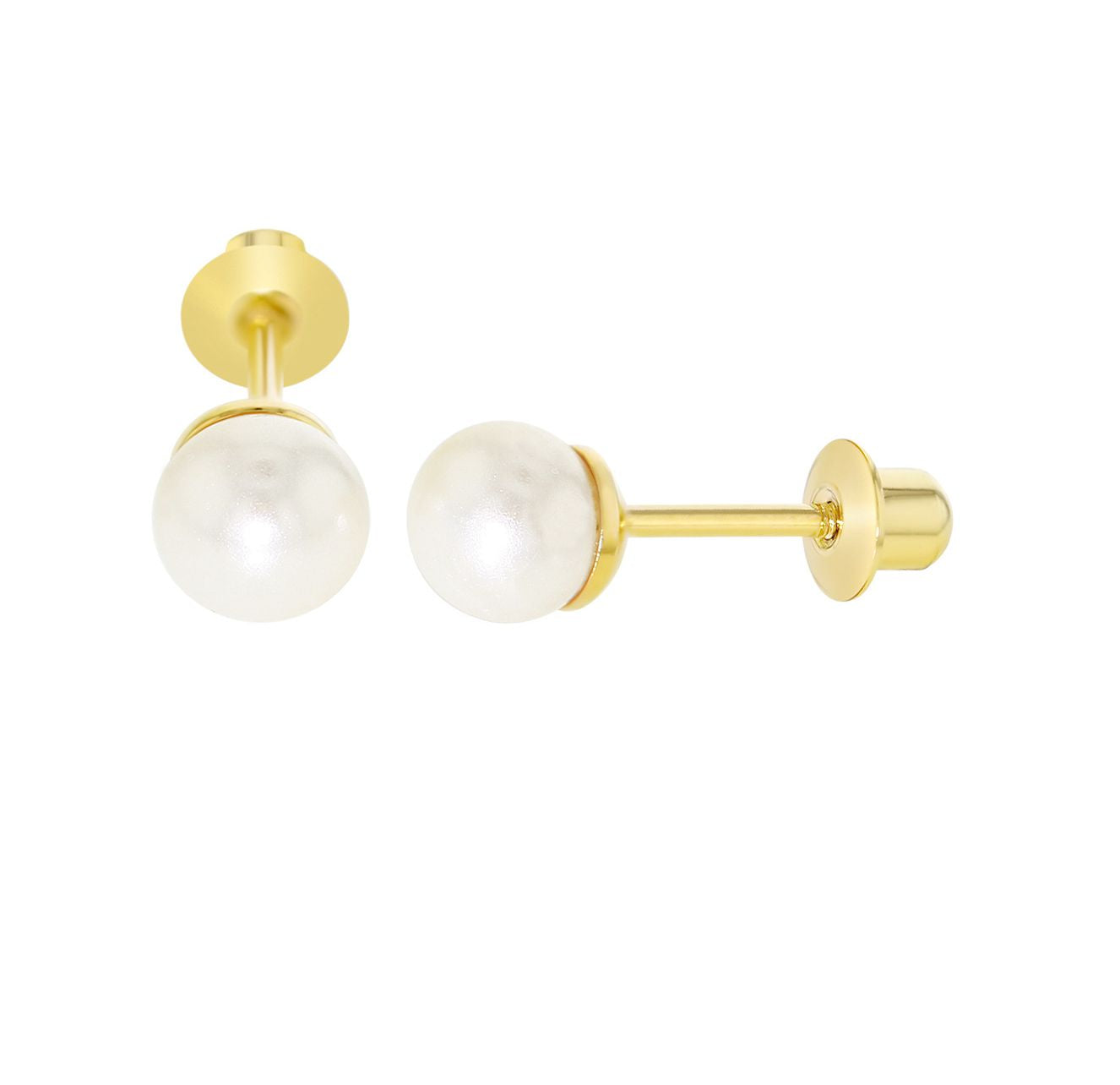Children's, Teens' and Mothers' Earrings:  18k Gold Filled 5mm White Simulated Pearl Screw Back Earrings