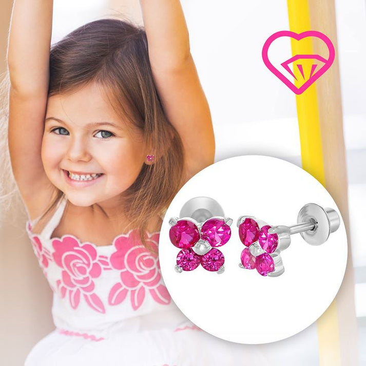 Baby and Children's Earrings 18k White Gold Filled, White and Pink CZ Baby Jewels