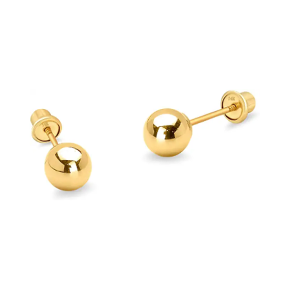 Children's Earrings:  14k Yellow Gold Ball Studs 5mm with Screw Backs with Gift Box