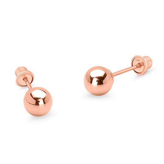 Baby Earrings:  14k Rose Gold Ball Studs 3mm with Screw Backs with Gift Box