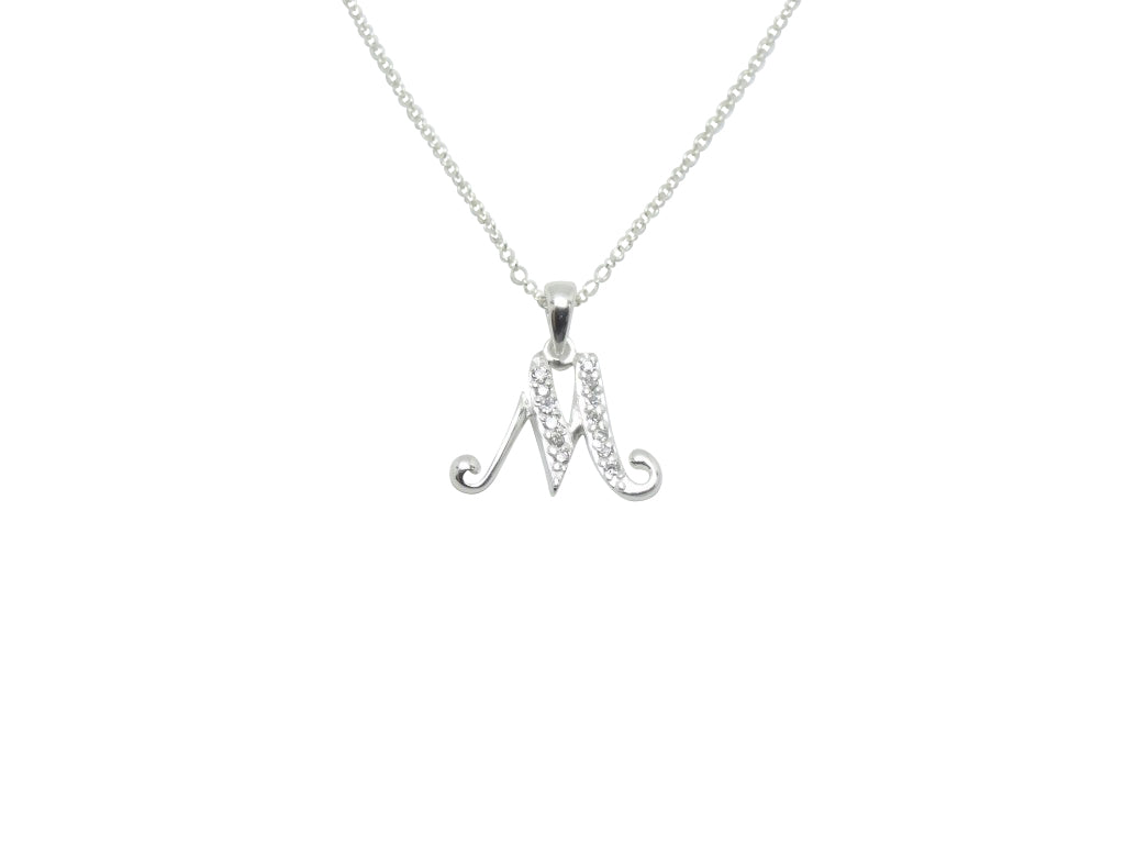 Children's Necklaces:  Sterling Silver/CZ Initial M Necklaces