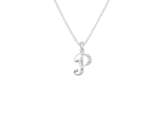 Children's Necklaces:  Sterling Silver/CZ Initial P Necklaces on Your Choice of Chain Length