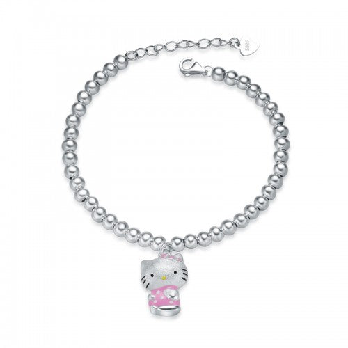 Children's Bracelets:  Sterling Silver Ball Bracelets with Hello Kitty Charm