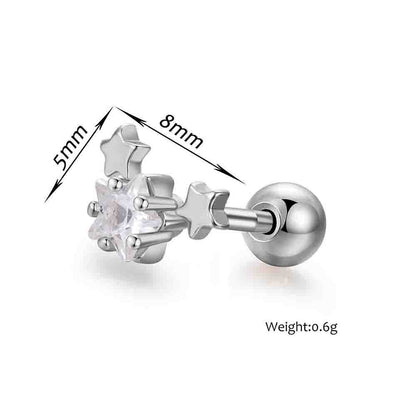 Children's Earrings:  Surgical Steel, Clear CZ, Triple Stars Earrings with Screw Backs