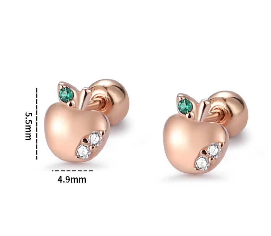 Baby and Children's Earrings:  14k Rose Gold over Sterling Silver CZ Apple Earrings with Screw Backs
