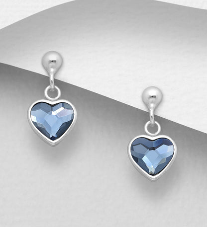 Children's Earrings:  Sterling Silver Swarovski Fuchsia Pink Very Special Heart Earrings