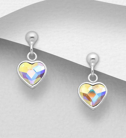 Children's Earrings:  Sterling Silver Swarovski Fuchsia Pink Very Special Heart Earrings