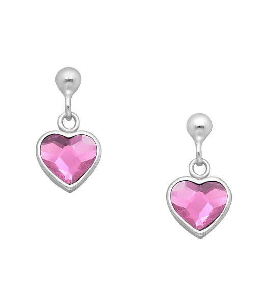 Children's Earrings:  Sterling Silver Swarovski Fuchsia Pink Very Special Heart Earrings