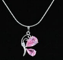 Children's Necklaces:  White Gold Plated Children's Pink AAA CZ Butterfly Necklaces
