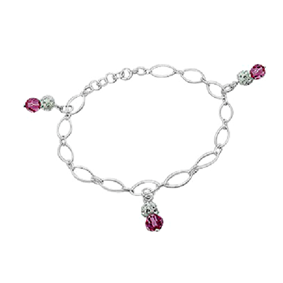 Children's Bracelets:  Sterling Silver Open Chain, Pink and White Crystal Disco Ball Bracelets