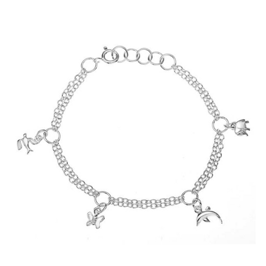 Children's Bracelets:  Sterling Silver Double Strand Children's Charm Bracelets