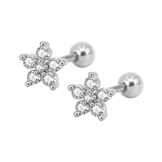 Children's Earrings:  Surgical Steel Reversible Clear CZ Flowers with Screw Backs