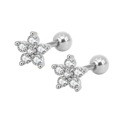 Baby and Children's Earrings:  Surgical Steel, Reversible, Clear AAA CZ Flowers with Screw Backs