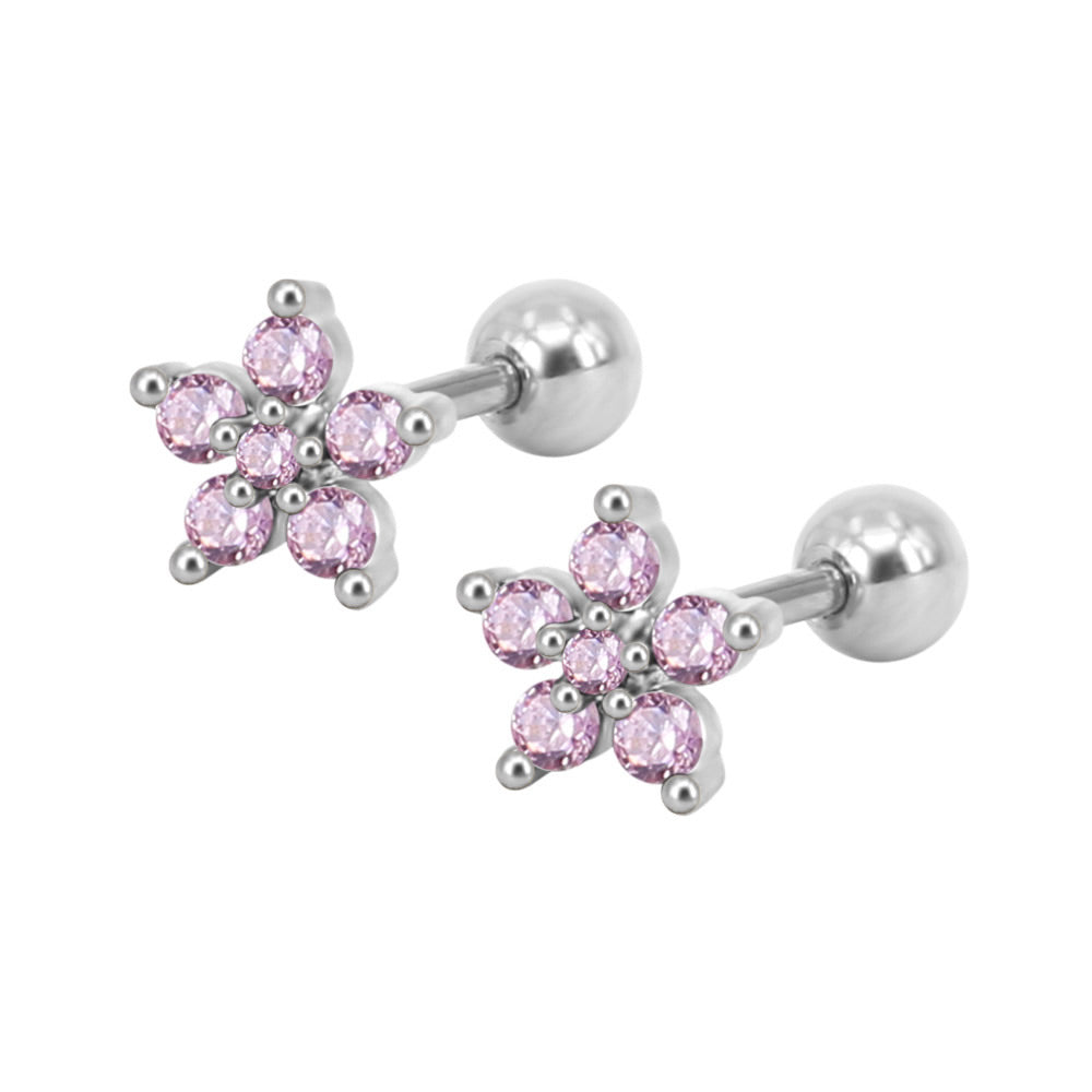 Baby and Children's Earrings:  Surgical Steel, Reversible, Clear AAA CZ Flowers with Screw Backs